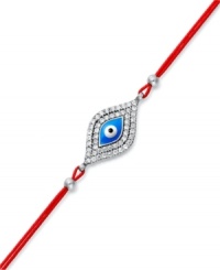 Keep good luck close by your side in Studio Silver's chic Evil Eye bracelet. A sterling silver charm with crystal accents hangs from a bright red cotton cord. Approximate length: 7-1/2 inches.