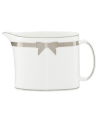 A gift to formal dining from kate spade new york, the Grace Avenue creamer offers a chic balance of fun and refined in platinum-banded bone china. Grosgrain ribbon puts the preppy, finishing touch on dinnerware destined for stylish tables. A gift to formal dining from kate spade new york, the Grace Avenue creamer offers a chic balance of fun and refined in platinum-banded bone china. Grosgrain ribbon puts the preppy, finishing touch on dinnerware destined for stylish tables.