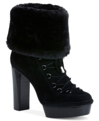 Now that's a heel. Calvin Klein's Keona high heel cold weather boots are remarkably tall with a wonderfully comfy faux-fur lining. Now that's a heel. Calvin Klein's Keona high heel cold weather boots are remarkably tall with a wonderfully comfy faux-fur lining.