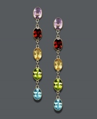 Channel luck in all the colors of the rainbow. These vivid drop earrings highlight oval cut amethyst (1-3/8 ct. t.w.), garnet (1-7/8 ct. t.w.), citrine (1-1/4 ct. t.w.), peridot (1-5/8 ct. t.w.), and blue topaz (1-7/8 ct. t.w.). Crafted in 14k gold. Approximate drop: 2 inches. Channel luck in all the colors of the rainbow. These vivid drop earrings highlight oval cut amethyst (1-3/8 ct. t.w.), garnet (1-7/8 ct. t.w.), citrine (1-1/4 ct. t.w.), peridot (1-5/8 ct. t.w.), and blue topaz (1-7/8 ct. t.w.). Crafted in 14k gold. Approximate drop: 2 inches.