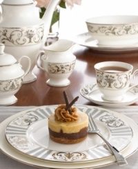 Set the table in vintage elegance with the Autumn Legacy collection from Lenox. This classic collection features vine-like patterns in platinum with all the charm of a Parisian antique market. Accent plate shown front. Set the table in vintage elegance with the Autumn Legacy collection from Lenox. This classic collection features vine-like patterns in platinum with all the charm of a Parisian antique market. Accent plate shown front.
