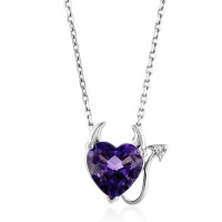 Sterling Silver CZ & Amethyst Heart Devil Pendant with 18 Chain Sterling Silver CZ & Amethyst Heart Devil Pendant with 18 Chain