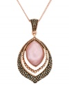 The center of attention. Genevieve & Grace puts forth a pink shell teardrop on this stunning pendant, set in 18k rose gold over sterling silver, with glittering marcasite accents. Approximate length: 18 inches. Approximate drop: 1 inch.