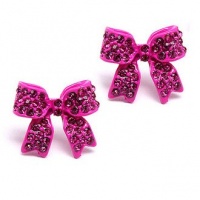 I'm A Cute Little Princess Ribbon Pave' Earrings (Hot Pink) I'm A Cute Little Princess Ribbon Pave' Earrings (Hot Pink)