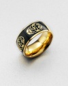 Iconic skulls highlight this gleaming goldtone ring.Enamel Brass Logo engraving Diameter, ¾ Width, ½ Made in Italy