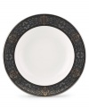 The Vintage Jewel pattern evokes a more gracious era, combining pure white bone china with a dark, richly patterned band of muted gold, taupe, charcoal, and black, and accented with subtle touches of cobalt blue. From Lenox's dinnerware and dishes collection.