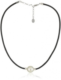 Majorica 14mm White Round Pearl on Black Leather Cord Necklace Majorica 14mm White Round Pearl on Black Leather Cord Necklace