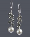 Add a little ambiance. Chic cluster earrings create an evening-ready look with sparkling hematite clusters (18 ct. t.w.) and a grey cultured freshwater pearl (8-8-1/5 mm). Set in sterling silver. Approximate drop: 2 inches.