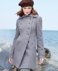 Kenneth Cole Reaction's coat uses double-breasted, military-inspired styling to give structure to a gorgeously nubby and totally charming boucle fabric. Kenneth Cole Reaction's coat uses double-breasted, military-inspired styling to give structure to a gorgeously nubby and totally charming boucle fabric.