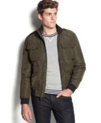 Add this military-inspired jacket as a new recruit for your fall jacket arsenal from Kenneth Cole Reaction. Add this military-inspired jacket as a new recruit for your fall jacket arsenal from Kenneth Cole Reaction.