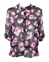 Charter Club Womens Petite Sheer Floral Blouse Top