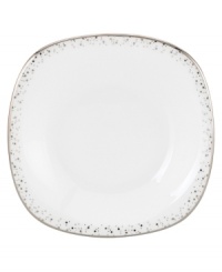 Forecast modern whimsy at meal time with the Silver Mist bread and butter square plates from Lenox Lifestyle dinnerware. The dishes in this collection feature shimmering droplets that trickle in from the platinum-banded edge of bright white bone china. (Clearance) Forecast modern whimsy at meal time with the Silver Mist bread and butter square plates from Lenox Lifestyle dinnerware. The dishes in this collection feature shimmering droplets that trickle in from the platinum-banded edge of bright white bone china. (Clearance)