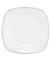Forecast modern whimsy at meal time with the Silver Mist accented square plates from Lenox Lifestyle dinnerware. The dishes in this collection feature shimmering droplets that trickle in from the platinum-banded edge of bright white bone china. (Clearance) Forecast modern whimsy at meal time with the Silver Mist accented square plates from Lenox Lifestyle dinnerware. The dishes in this collection feature shimmering droplets that trickle in from the platinum-banded edge of bright white bone china. (Clearance)