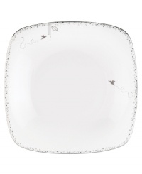 Shimmering droplets trickle in from the platinum-banded edges of this white square platter, perfect for entertaining. A playful hummingbird flies in for all of the festivities. From Lenox's Enchanted Seasons collection of serveware and serving dishes. (Clearance) Shimmering droplets trickle in from the platinum-banded edges of this white square platter, perfect for entertaining. A playful hummingbird flies in for all of the festivities. From Lenox's Enchanted Seasons collection of serveware and serving dishes. (Clearance)