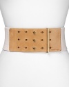 Structure sleek body-con silhouettes with this MICHAEL Michael Kors belt, combining edgy elastic and leather for serious waist-cinching that lets you breathe.