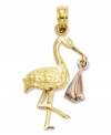 The perfect blessing for the mom-to-be. This sweet charm features a petite stork carrying a baby, crafted in 14k gold and 14k rose gold. Chain not included. Approximate length: 1-1/10 inches. Approximate width: 3/5 inch.