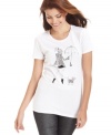Ellen Tracy's graphic tee features a chic fashion illustration and bejeweled embellishment for a touch of whimsy!