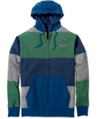Stay warm while you chill in this striped sherpa lined Volcom hoodie. Stay warm while you chill in this striped sherpa lined Volcom hoodie.