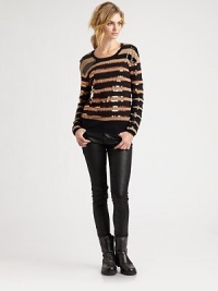 Graphic and compelling, contrasting sequin stripes invigorate this silk-rich go-to. RoundneckDropped shouldersLong sleevesRibbed cuffs and hemSequined 50% silk/40% cotton/10% metallic fibersDry cleanImportedModel shown is 5'10 (177cm) wearing US size Small. Graphic and compelling, contrasting sequin stripes invigorate this silk-rich go-to. RoundneckDropped shouldersLong sleevesRibbed cuffs and hemSequined 50% silk/40% cotton/10% metallic fibersDry cleanImportedModel shown is 5'10 (177cm) wearing US size Small.