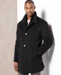 Go bold with this beyond-basic Kenneth Cole coat that refines your look even in the cold weather. Go bold with this beyond-basic Kenneth Cole coat that refines your look even in the cold weather.