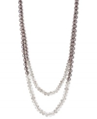 Classic elegance. This two-row necklace from Kenneth Cole New York is crafted from silver-tone mixed metal with taupe glass pearls and beads combining for a stunning look. Approximate length: 31 inches + 3-inch extender. Item comes packaged in a signature Kenneth Cole New York Gift Box. Approximate drop: 2-1/2 inches. Classic elegance. This two-row necklace from Kenneth Cole New York is crafted from silver-tone mixed metal with taupe glass pearls and beads combining for a stunning look. Approximate length: 31 inches + 3-inch extender. Item comes packaged in a signature Kenneth Cole New York Gift Box. Approximate drop: 2-1/2 inches.