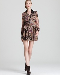 Day-to-night style arrives in a flourish of florals with this Gryphon shirt dress touting a sequin collar for a subtle infusion of glamour. A concealed front placket and cinched waist add femininity to the mini-a most major look for fall. Day-to-night style arrives in a flourish of florals with this Gryphon shirt dress touting a sequin collar for a subtle infusion of glamour. A concealed front placket and cinched waist add femininity to the mini-a most major look for fall.