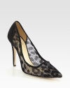 A daring leopard print amplifies this semi-sheer mesh and suede point toe pump. Suede-covered heel, 4¼ (110mm)Leopard-print mesh and suede upperPoint toeLeather lining and solePadded insoleMade in Italy