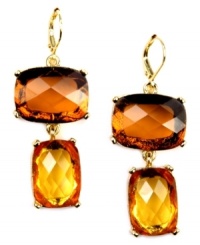 Drops of jupiter. These soothing earrings by AK Anne Klein feature a double pendant design in rectangular, topaz-color glass beads. Crafted in gold tone mixed metal. Approximate drop: 2 inches.