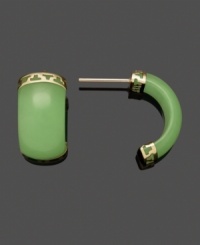 Take your favorite earring style to the next level in fresh, green hues. Solid jade half hoop earrings (9 mm x 18 mm) add color and shine. Setting and Greek-key accents crafted in 14k gold. Approximate diameter: 3/4 inch. Take your favorite earring style to the next level in fresh, green hues. Solid jade half hoop earrings (9 mm x 18 mm) add color and shine. Setting and Greek-key accents crafted in 14k gold. Approximate diameter: 3/4 inch.