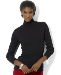 Lauren Ralph Lauren's classic long-sleeved turtleneck is crafted in soft cotton for easy style and comfort. Lauren Ralph Lauren's classic long-sleeved turtleneck is crafted in soft cotton for easy style and comfort.
