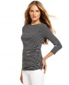 So much more than a typical striped tee, this MICHAEL Michael Kors top features flattering ruching and an exposed zipper for fresh, modern appeal.