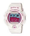 Escape just in time with this tropical pink and breezy white watch by Baby-G. White resin strap and round case with pink accents. Shock-resistant pink negative display digital dial features time, light, alarm, countdown timer, stopwatch and 12/24 hour formats. Digital dial. Water resistant to 200 meters. One-year limited warranty.
