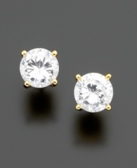 Enjoy a new dimension of sparkle with round-cut cubic zirconia stud earrings (1-1/2 ct. t.w.). Set in 18k gold over sterling silver; by B. Brilliant. Enjoy a new dimension of sparkle with round-cut cubic zirconia stud earrings (1-1/2 ct. t.w.). Set in 18k gold over sterling silver; by B. Brilliant.