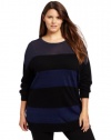 DKNYC Women's Plus-Size Long Sleeve Boat Neck Stripe Lurex Pullover