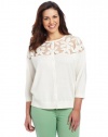 DKNYC Women's Plus-Size Three Quarter Sleeve Cardigan With Eyelette Yoke