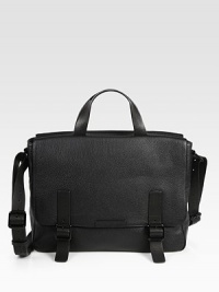There's nothing simple about this handsomely crafted shoulder bag with interior pockets, finished in fine calfskin leather.Flap, buckle closureTop handleAdjustable shoulder strapInterior zip, slip pocketsFully linedLeather15¼W x 11½H x 3DImported There's nothing simple about this handsomely crafted shoulder bag with interior pockets, finished in fine calfskin leather.Flap, buckle closureTop handleAdjustable shoulder strapInterior zip, slip pocketsFully linedLeather15¼W x 11½H x 3DImported