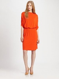 The epitome of everyday excellence, this jersey dress features alluring ruched sleeves and a body-complementing fit.BoatneckRuched sleevesElasticized waistAbout 23 from natural waist92% viscose/8% elastaneDry cleanImported Model shown is 5'9½ (176cm) wearing US size Small. The epitome of everyday excellence, this jersey dress features alluring ruched sleeves and a body-complementing fit.BoatneckRuched sleevesElasticized waistAbout 23 from natural waist92% viscose/8% elastaneDry cleanImported Model shown is 5'9½ (176cm) wearing US size Small.