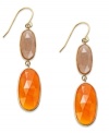 A touch of color livens any look. These stunning 10k gold drop earrings feature two oval-cut light and dark orange carnelian stones (16 ct. t.w.) on french wire. Approximate drop: 2 inches.