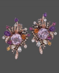 Ebullient springtime-inspired earrings with dramatic allure. Set in 14k rose gold featuring round-cut white diamond (9/10 ct. t.w.), round-cut chocolate diamond (5/8 ct. t.w.), round-cut pink amethyst (5-1/3 ct. t.w.), round- and pear-cut lemon quartz (3/8 ct. t.w.), pear-cut amethyst (3/4 ct. t.w.), and a variety of multicolor semi-precious stones (2-1/3 ct. t.w.). Approximate length: 1-1/4 inches. Ebullient springtime-inspired earrings with dramatic allure. Set in 14k rose gold featuring round-cut white diamond (9/10 ct. t.w.), round-cut chocolate diamond (5/8 ct. t.w.), round-cut pink amethyst (5-1/3 ct. t.w.), round- and pear-cut lemon quartz (3/8 ct. t.w.), pear-cut amethyst (3/4 ct. t.w.), and a variety of multicolor semi-precious stones (2-1/3 ct. t.w.). Approximate length: 1-1/4 inches.