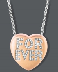 A gift that will last as long as your love. Give her this symbolic style, and she'll be forever yours. Sweethearts' stunning heart-shaped pendant features a 14k rose gold over sterling silver setting decorated by round-cut diamonds in a FOREVER design (1/6 ct. t.w.). Copyright © 2011 New England Confectionery Company. Approximate length: 16 inches + 2-inch extender. Approximate drop: 5/8 inch. A gift that will last as long as your love. Give her this symbolic style, and she'll be forever yours. Sweethearts' stunning heart-shaped pendant features a 14k rose gold over sterling silver setting decorated by round-cut diamonds in a FOREVER design (1/6 ct. t.w.). Copyright © 2011 New England Confectionery Company. Approximate length: 16 inches + 2-inch extender. Approximate drop: 5/8 inch.