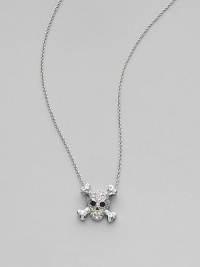 From the Tiny Treasures Collection. Iconic and ironic, this dark symbol is depicted in dazzling diamonds set in 18k white gold. Diamonds, 0.20 tcw 18k white gold Hollow eyes and nose Chain length, about 18 Pendant length, about ½ Lobster clasp Made in Italy From the Tiny Treasures Collection. Iconic and ironic, this dark symbol is depicted in dazzling diamonds set in 18k white gold. Diamonds, 0.20 tcw 18k white gold Hollow eyes and nose Chain length, about 18 Pendant length, about ½ Lobster clasp Made in Italy
