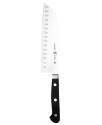 When you've got to chop large amounts, this amazing blade gets the job done with ease. Forged of high-quality German stainless steel, this hollow edge santoku features a full bolster and full-tang handle for proper balance between blade and handle. Lifetime warranty. When you've got to chop large amounts, this amazing blade gets the job done with ease. Forged of high-quality German stainless steel, this hollow edge santoku features a full bolster and full-tang handle for proper balance between blade and handle. Lifetime warranty.