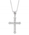 A simple cross makes the perfect gift for a wedding or confirmation. Pendant is crafted in 14k white gold while round-cut diamonds (1/4 ct. t.w.) cover the surface. Approximate length: 18 inches. Approximate drop: 7/8 inch.