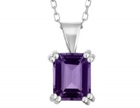 8x6mm Amethyst Pendant Necklace 1.50 Carat (ctw) in Sterling Silver with Chain