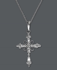 Find beauty in faith. EFFY Collection's truly unique cross pendant combines a floral design with sparkling, round-cut diamonds (1/3 ct. t.w.). Crafted in 14k white gold. Approximate length: 18 inches. Approximate drop: 1-1/8 inches. Find beauty in faith. EFFY Collection's truly unique cross pendant combines a floral design with sparkling, round-cut diamonds (1/3 ct. t.w.). Crafted in 14k white gold. Approximate length: 18 inches. Approximate drop: 1-1/8 inches.