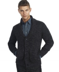 This Kenneth Cole Reaction sweater pair grampa cardigan coziness with modern coolness. This Kenneth Cole Reaction sweater pair grampa cardigan coziness with modern coolness.
