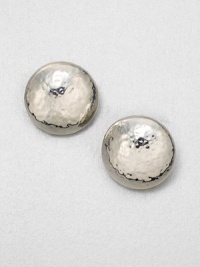 From the Glamazon Collection. Sleek hammered sterling silver in a classic, domed button design. Sterling silverSize, about 1Clip-on backImported 