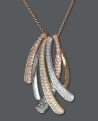 Trio by Effy Collection's unique pendant necklace blends 14k gold, 14k white gold, and 14k rose gold together perfectly in a sparkling spray. Decorated with rows of round-cut diamonds (5/8 ct. t.w.) for added shine. Approximate length: 18 inches. Approximate drop: 1-1/4 inches. Trio by Effy Collection's unique pendant necklace blends 14k gold, 14k white gold, and 14k rose gold together perfectly in a sparkling spray. Decorated with rows of round-cut diamonds (5/8 ct. t.w.) for added shine. Approximate length: 18 inches. Approximate drop: 1-1/4 inches.