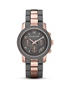 Grey is brightened with on-trend rose-gold tone in this sleek and contemporary timepiece from MICHAEL Michael Kors.