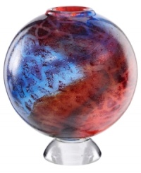 An expression of Africa's rich savannah, the Zanzibar vase unites bright fiery reds and cool sky blues in an abstract maze of color and texture. Its globular shape, crafted in heavy art glass, is a tribute to Earth. By Scandinavian artist Kjell Engman. An expression of Africa's rich savannah, the Zanzibar vase unites bright fiery reds and cool sky blues in an abstract maze of color and texture. Its globular shape, crafted in heavy art glass, is a tribute to Earth. By Scandinavian artist Kjell Engman.